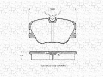 MAGNETI MARELLI 363702160044 -  Комплект тормозных колодок, дисковый тормоз